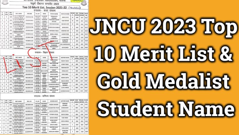 JNCU 2023 Top 10 Merit List & Gold