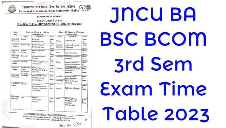 JNCU BA 3rd Sem Exam Time Table 2023