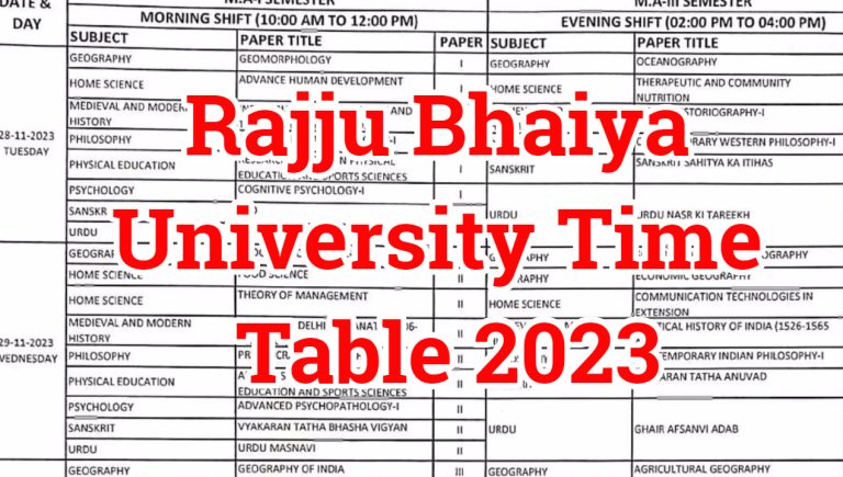Rajju Bhaiya University Time Table Odd semester