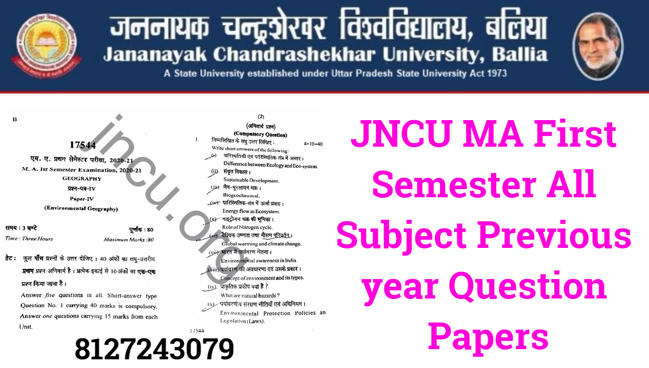 JNCU MA First Semester All Subject Previous year Question Papers